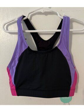 Girls Black with Pink & Purple Sporty Leakproof Bikini Set Swimsuit Size XS